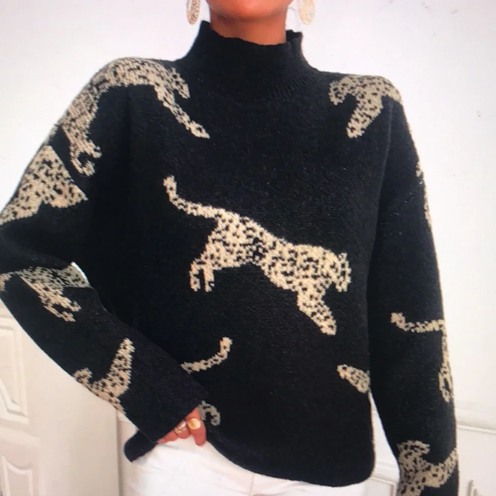 Leopard Print Black Sweater - Picture 4 of 6